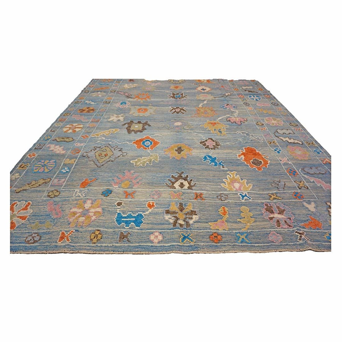 21st Century Turkish Oushak 9x12 Gray, Orange & Slate Blue Handmade Area Rug #a.c 201 - 3