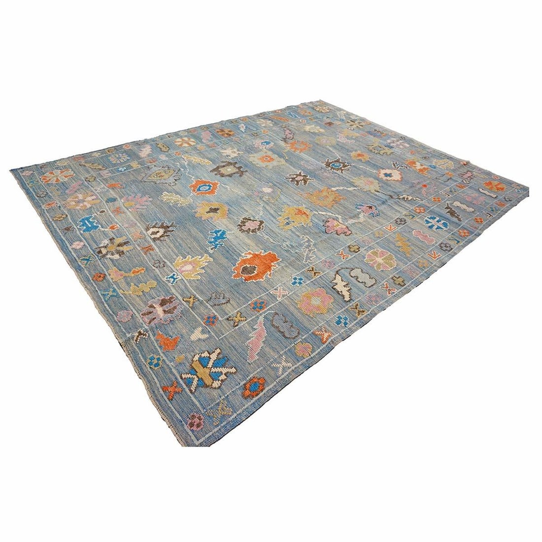 21st Century Turkish Oushak 9x12 Gray, Orange & Slate Blue Handmade Area Rug #a.c 201 - 4