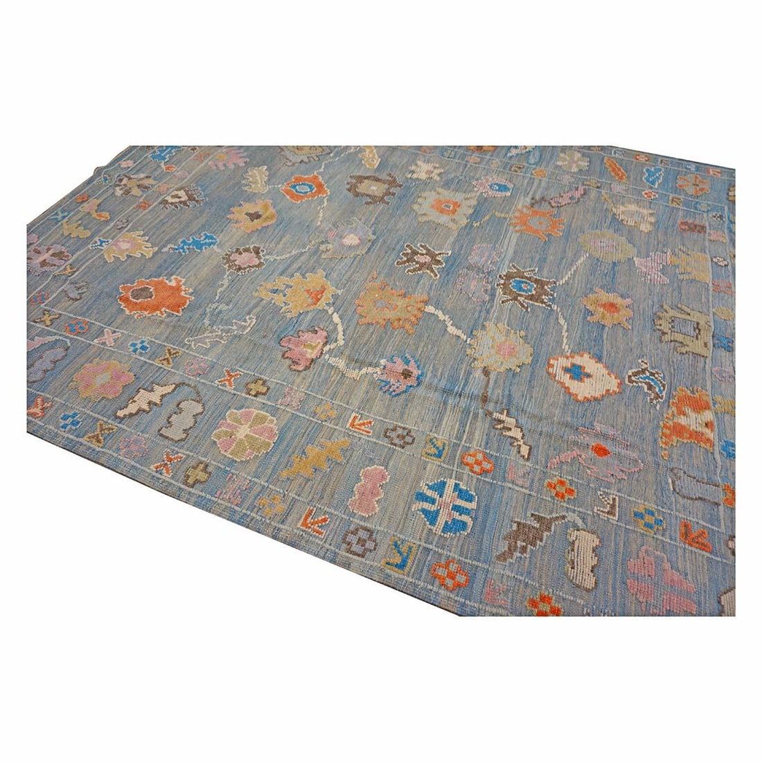 21st Century Turkish Oushak 9x12 Gray, Orange & Slate Blue Handmade Area Rug #a.c 201 - 5