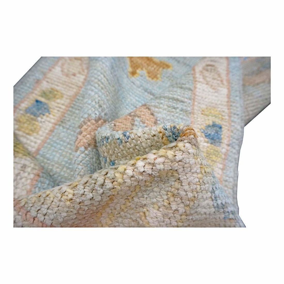 21st Century Turkish Oushak Wool 2X10 Gold, Light Blue & Ivory Handmade Runner Rug #1144116 - 7