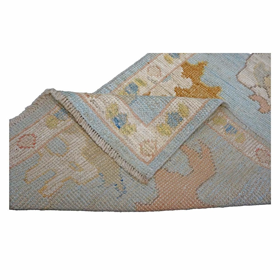 21st Century Turkish Oushak Wool 2X10 Gold, Light Blue & Ivory Handmade Runner Rug #1144116 - 8