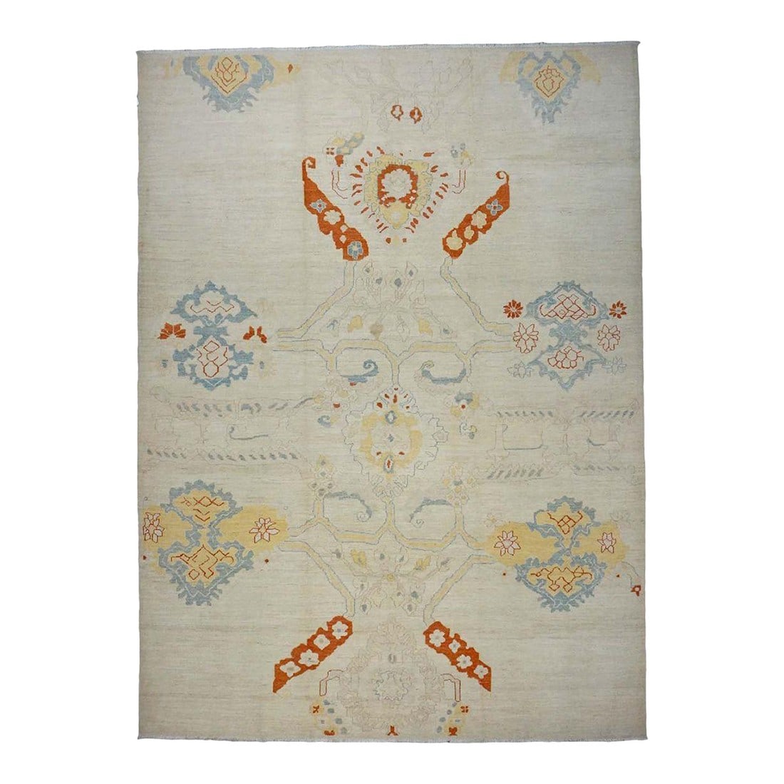 21st Century Turkish Oushak 10X14 Ivory, Orange & Slate Blue Handmade Area Rug #1144178: 21st Century Turkish Oushak 10X14 Ivory, Orange & Slate Blue Handmade Area Rug #1144178 Condition: Imperfections: No Imperfections Condition Notes: New Dimensions: Height: 0.25 in. Width: 123 in. Dept