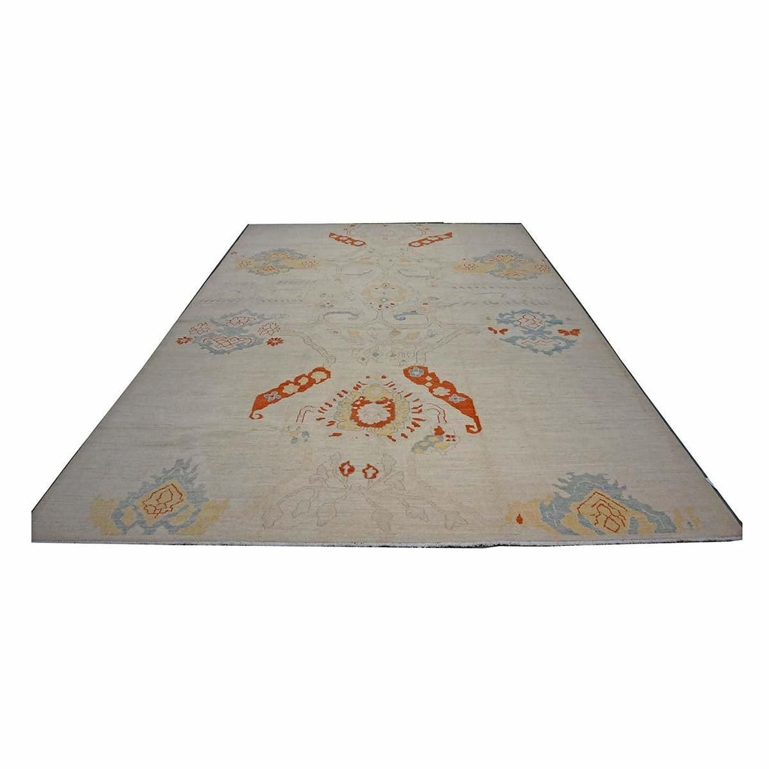 21st Century Turkish Oushak 10X14 Ivory, Orange & Slate Blue Handmade Area Rug #1144178 - 2