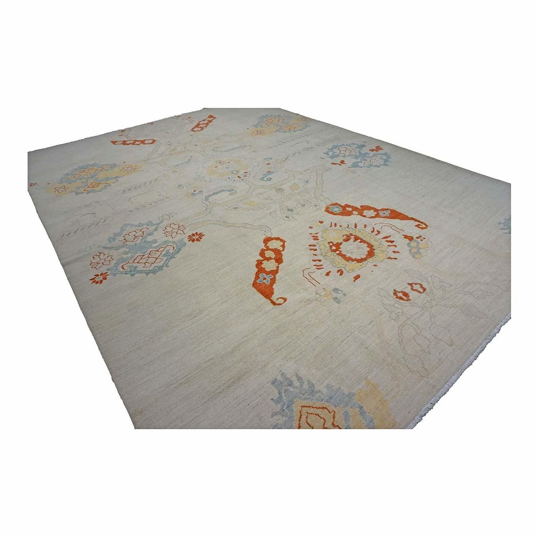 21st Century Turkish Oushak 10X14 Ivory, Orange & Slate Blue Handmade Area Rug #1144178 - 3