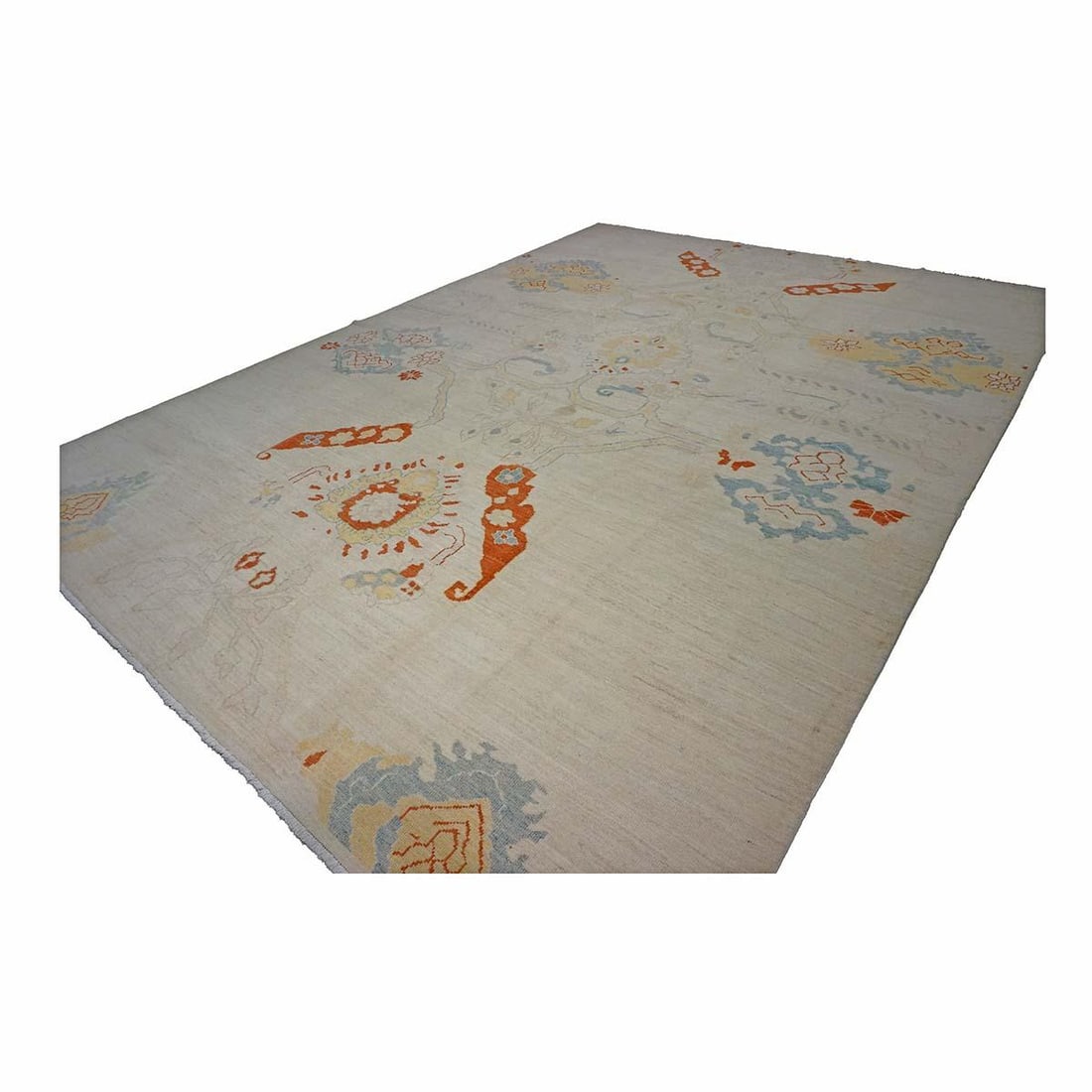 21st Century Turkish Oushak 10X14 Ivory, Orange & Slate Blue Handmade Area Rug #1144178 - 4