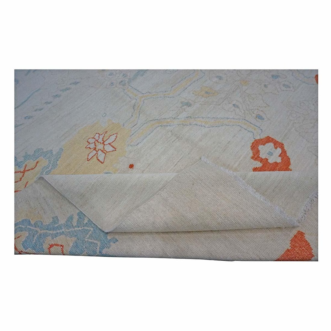 21st Century Turkish Oushak 10X14 Ivory, Orange & Slate Blue Handmade Area Rug #1144178 - 6