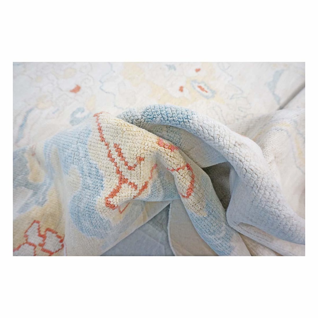 21st Century Turkish Oushak 10X14 Ivory, Orange & Slate Blue Handmade Area Rug #1144178 - 7