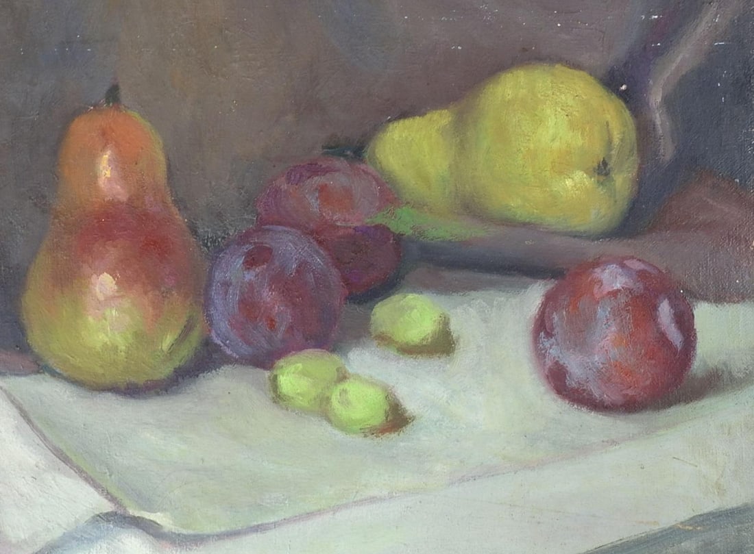 Early 20th Century Pears Plums Still Life Fruit Painting - 2