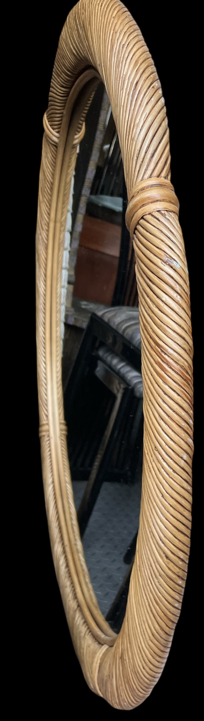 Vintage 1970s 41" Round Pencil Reed Mirror "” After Gabriella Crespi, Karl Springer, Tommi - 3