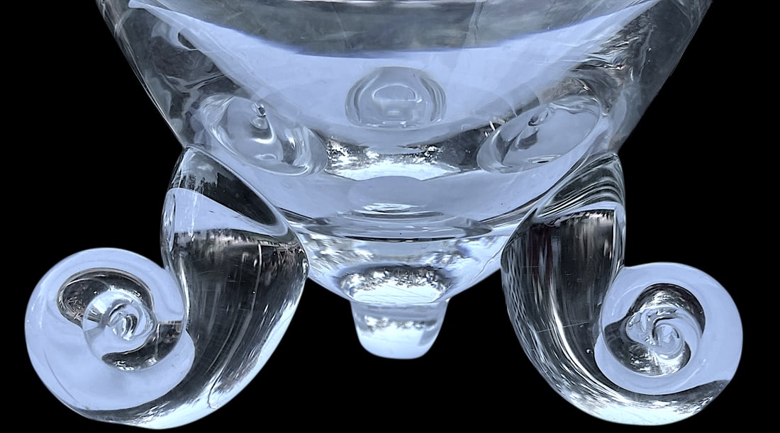 Mouth-Blown Glass Scroll Foot Water Pitcher After Steuben by John Dreves | Hand-Scrolled Feet + Grou - 4