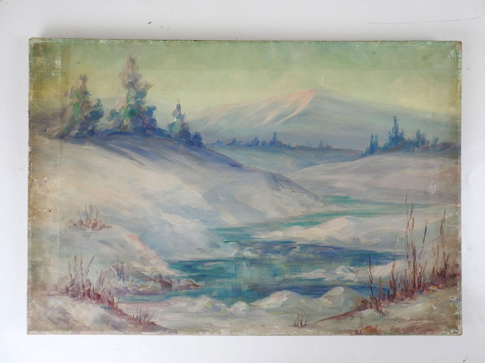 Early 20th Century Impressionist Misty Blue Winter Landscape Painting - 6