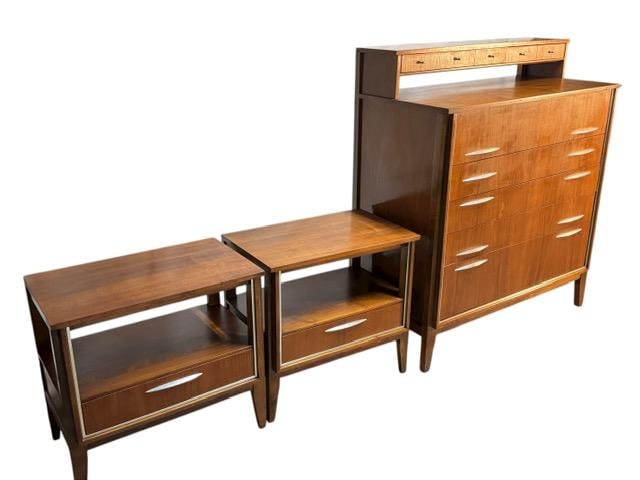 1950s Mid Century Modern Walnut Bedroom Set by West Michigan Furniture C. 1950's Highboy Dresser Wit - 2