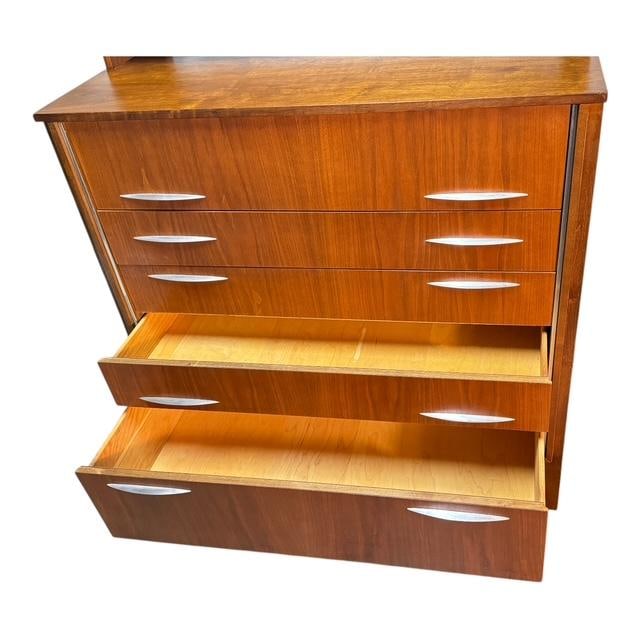 1950s Mid Century Modern Walnut Bedroom Set by West Michigan Furniture C. 1950's Highboy Dresser Wit - 4