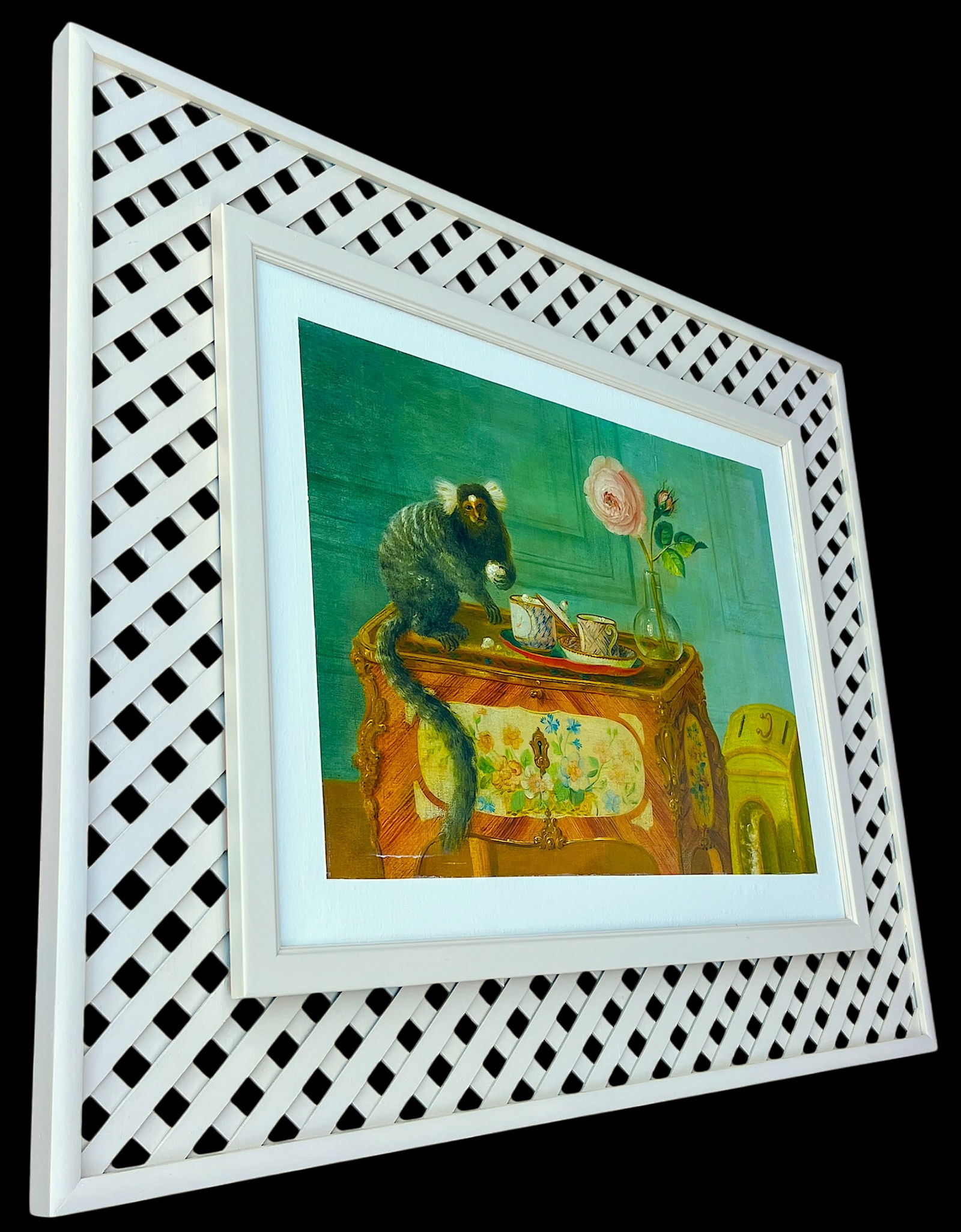 1980s Louis Tessier, a Marmoset Monkey Taking Sweets on a Painted Commode Giclée Reproduction - 3
