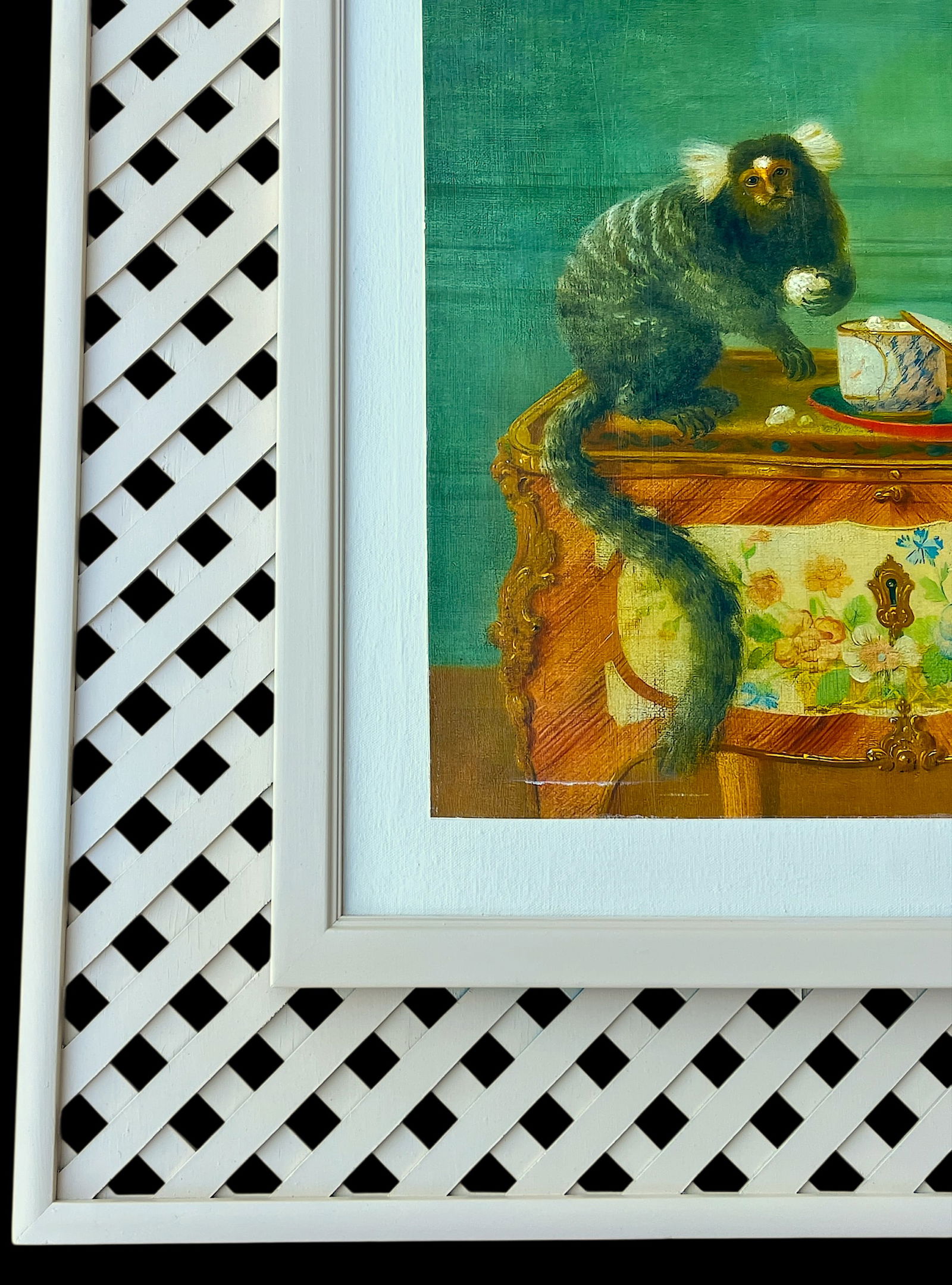 1980s Louis Tessier, a Marmoset Monkey Taking Sweets on a Painted Commode Giclée Reproduction - 4