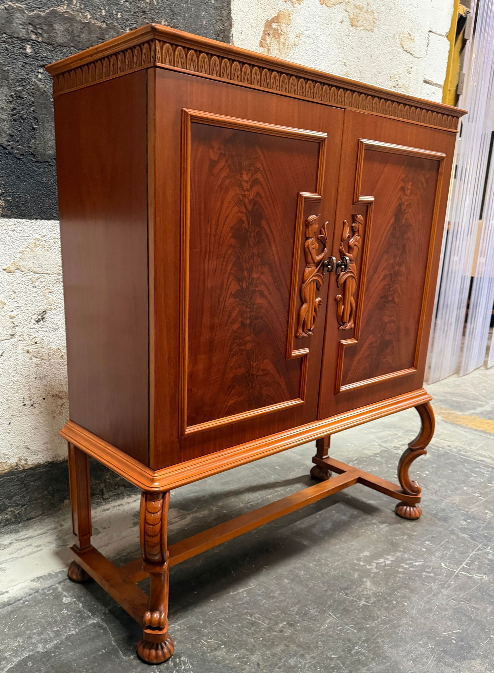 Swedish Grace Hand-Carved Antique Art Deco Bar or Storage Cabinet 1920s - 2