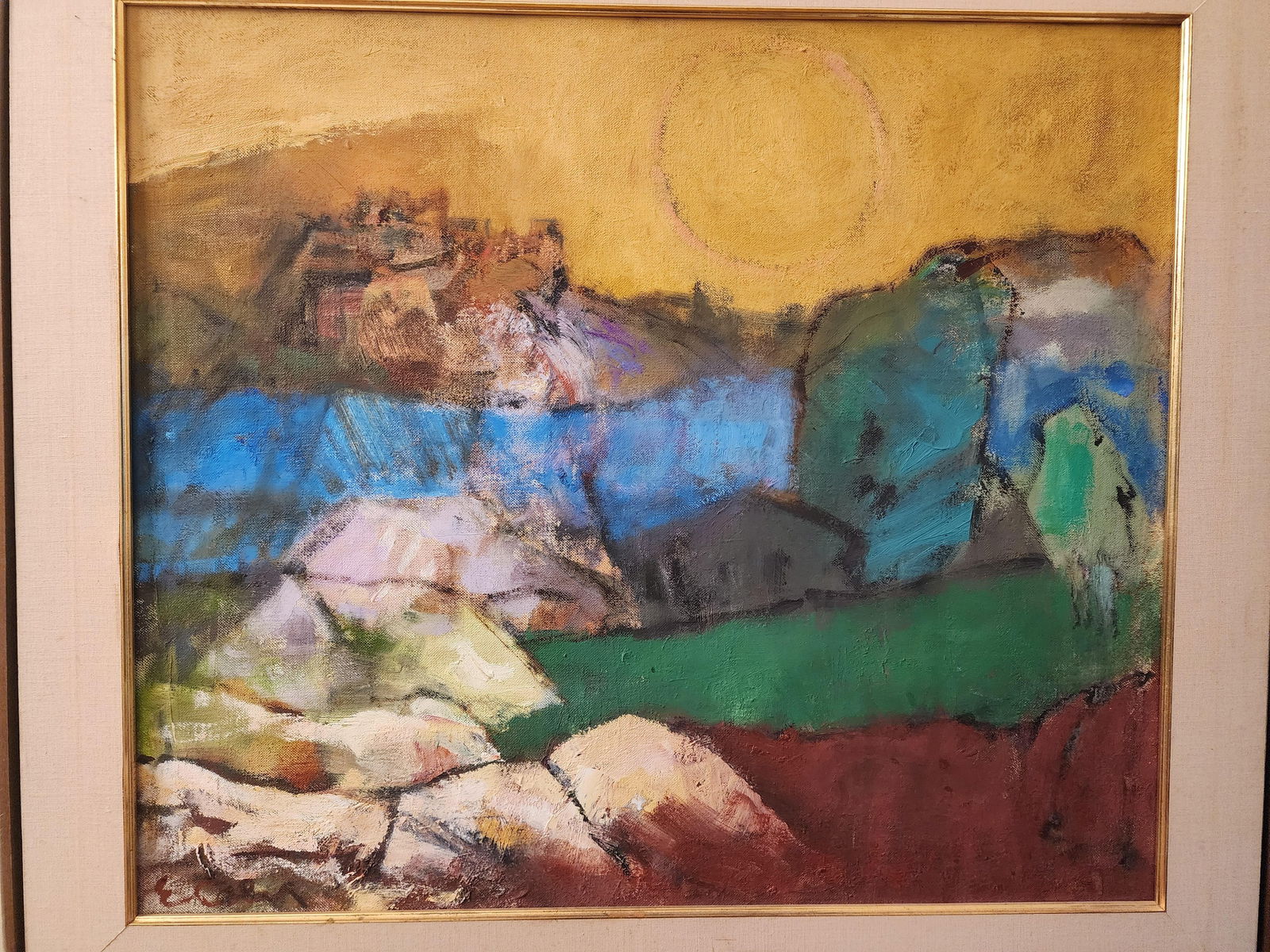 1940s Eleanor Coen Original Oil "Fields and Rocks" - 4