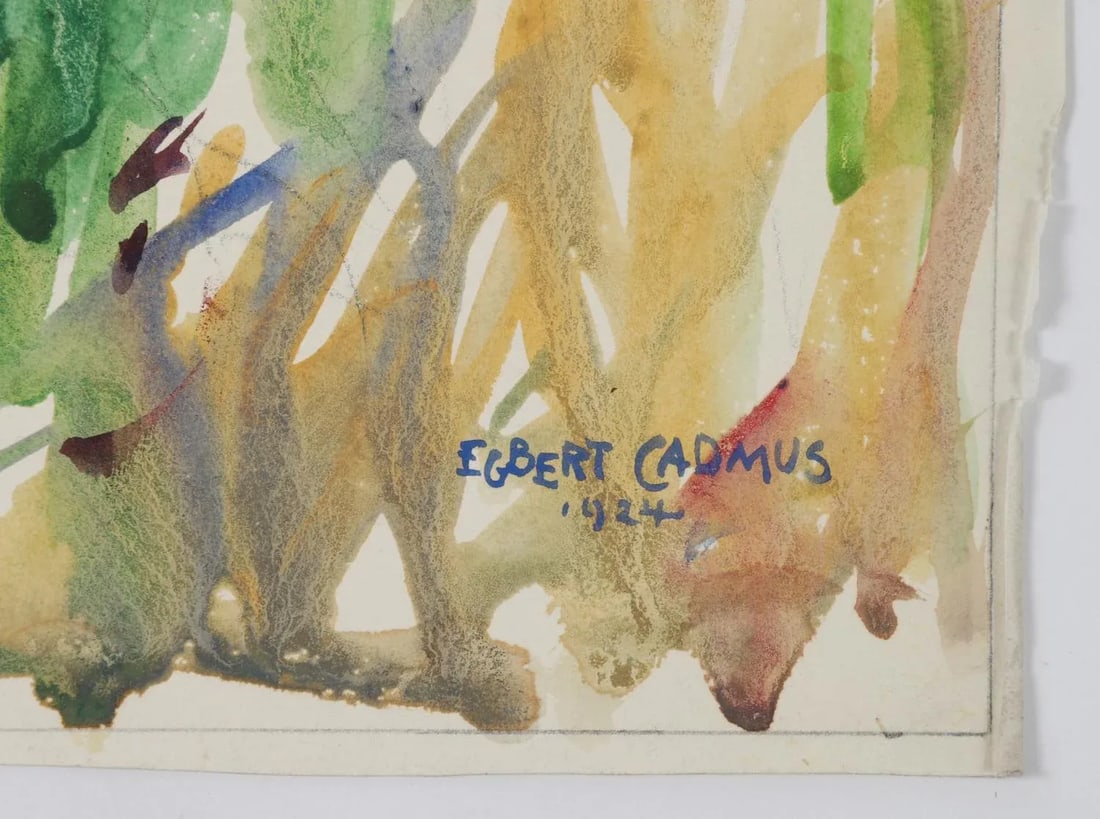 Vintage 1924 Egbert Cadmus New England River View Watercolor Painting - 2