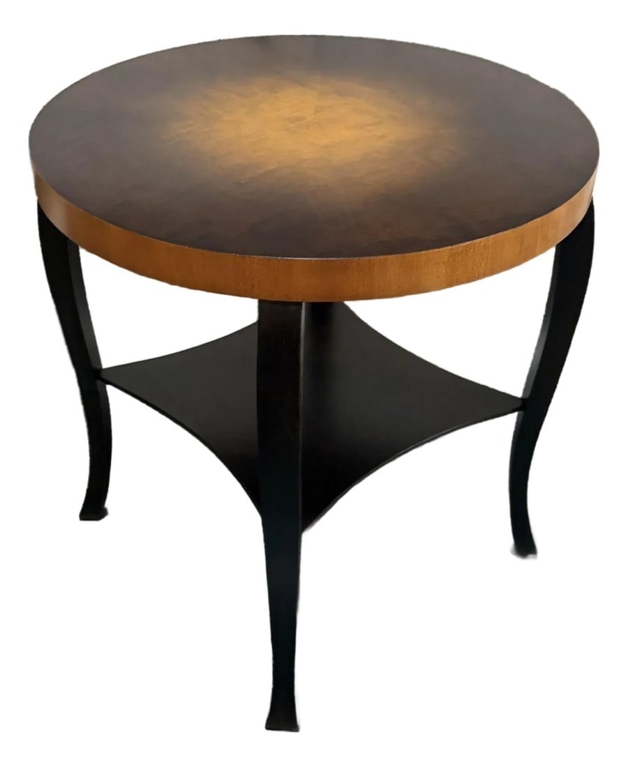 Antique Swedish Grace Art Deco Flame Birch Elm End or Side Table Circa 1925: An exquisite and rare example of the 1920s Swedish Grace movement"”Sweden's unique and refined interpretation of the international Art Deco style"”this elegant round side table balances