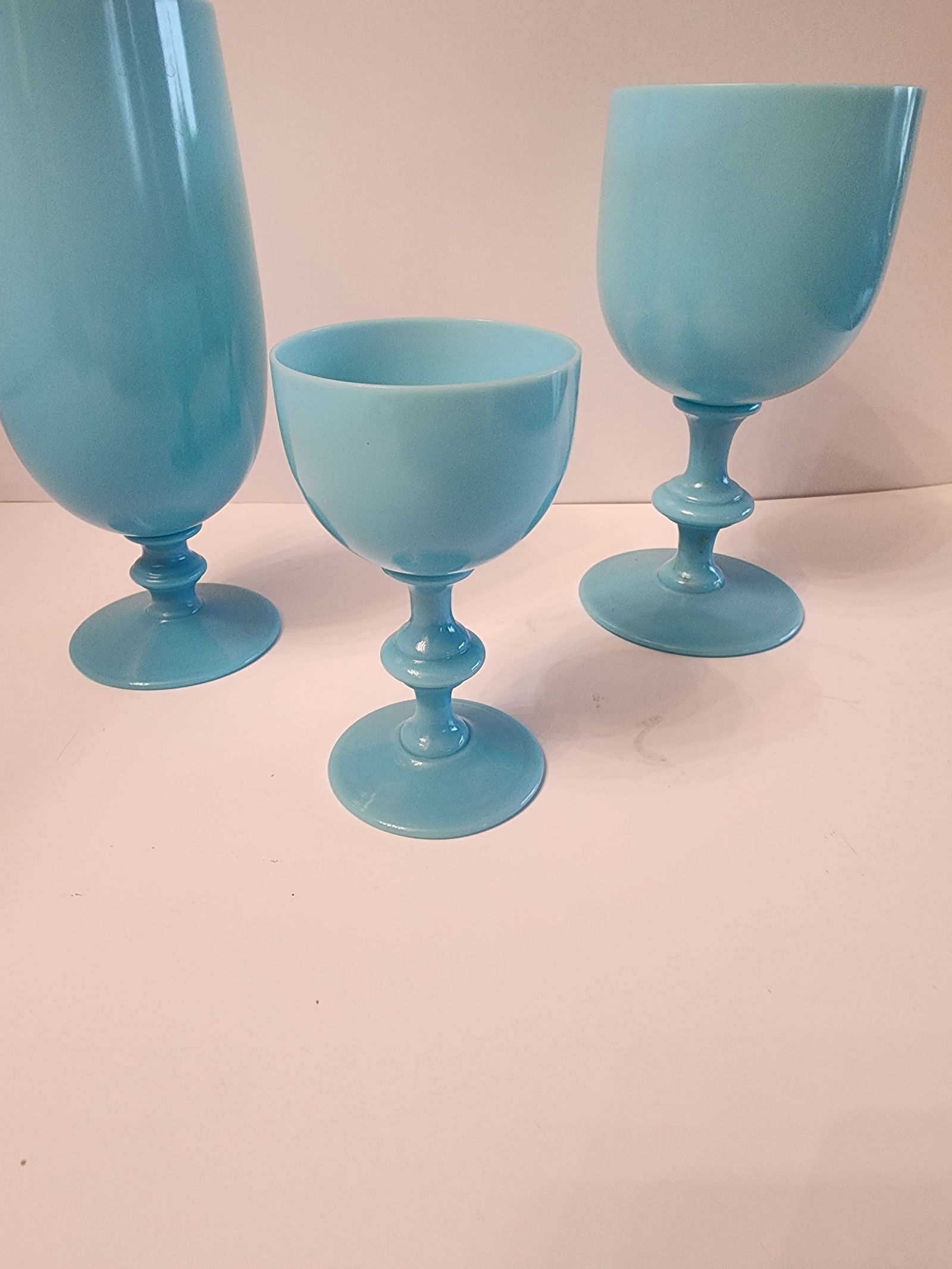 1930s Set of 3 Portieux Aqua Opaline French Glasses - 3
