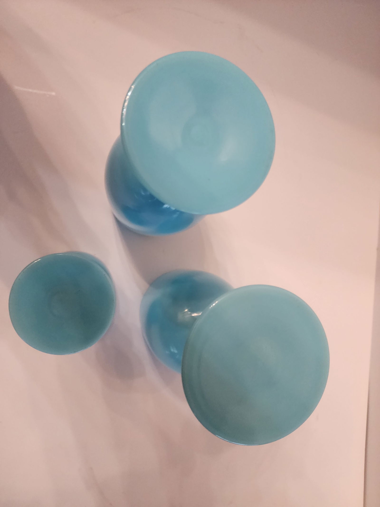 1930s Set of 3 Portieux Aqua Opaline French Glasses - 4