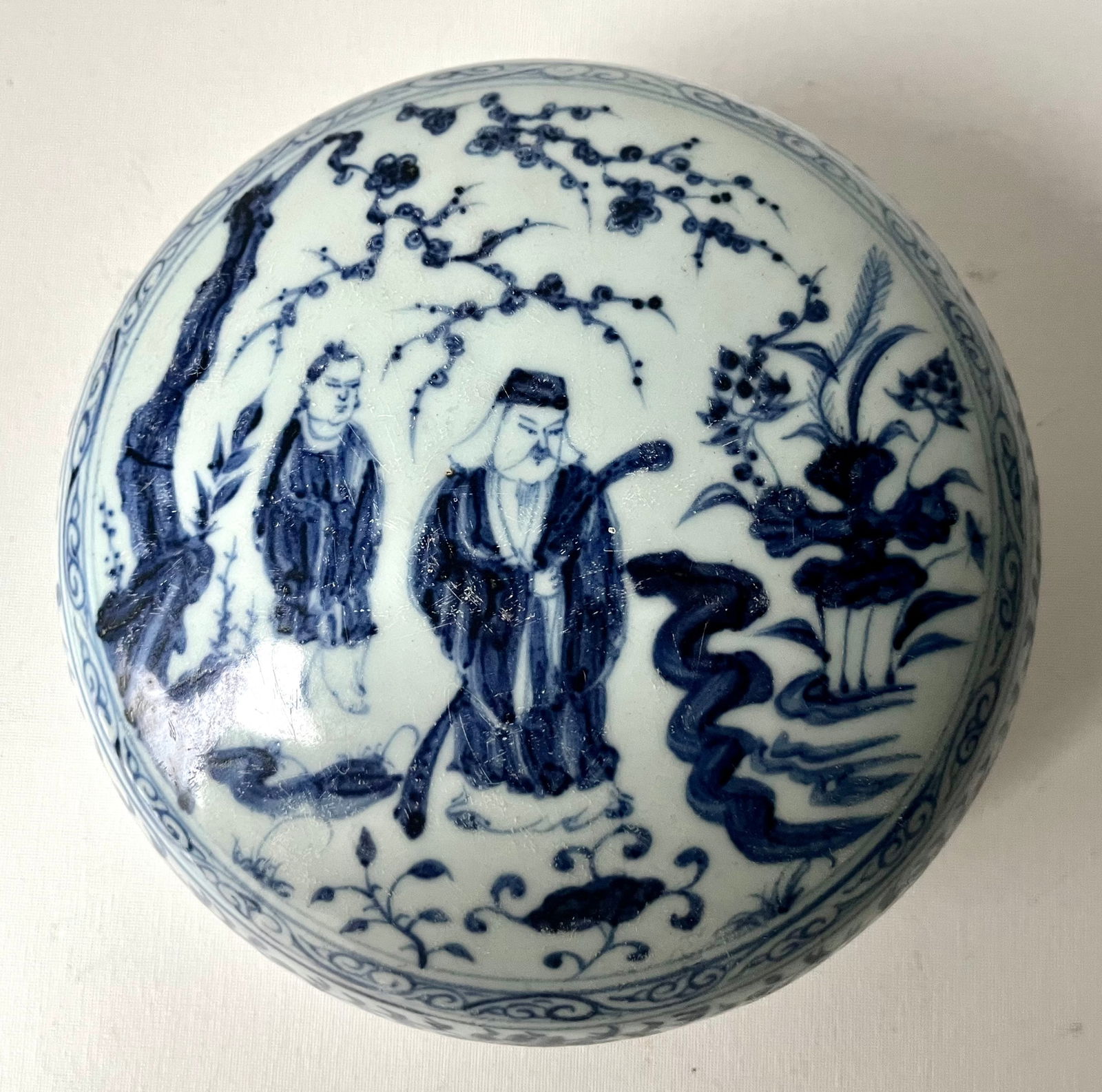 Antique Chinese Ming 9" Blue & White Porcelain Box - 3