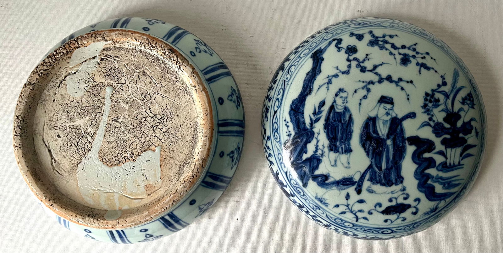 Antique Chinese Ming 9" Blue & White Porcelain Box - 4