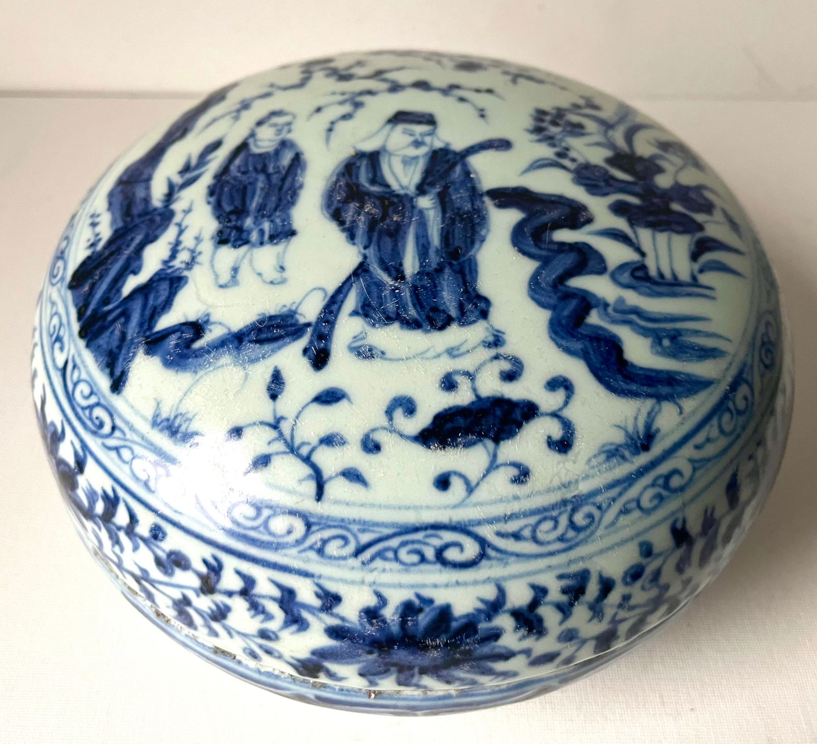 Antique Chinese Ming 9" Blue & White Porcelain Box - 9