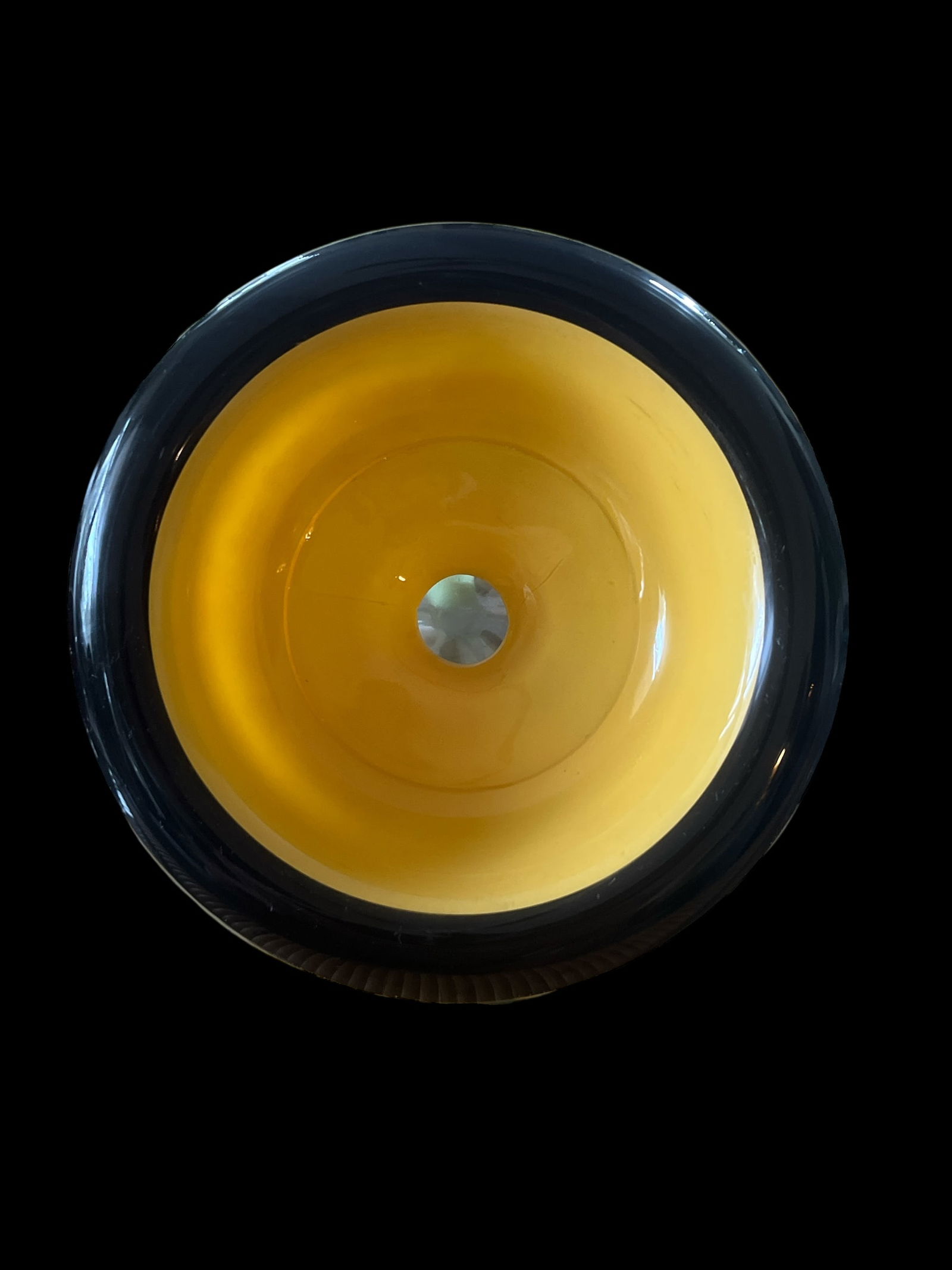 1930s Czech Bohemian Art Deco Yellow and Black Opaline Footed Pedestal Bowl Tazza - 3