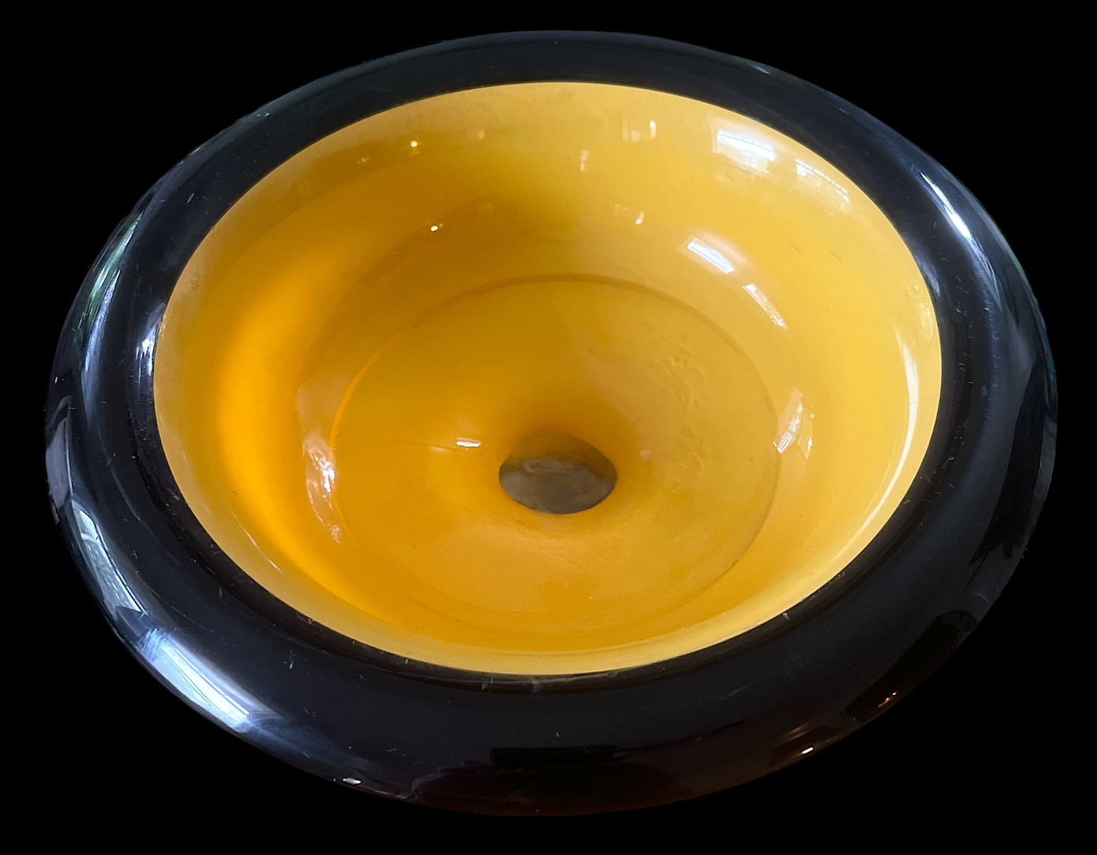 1930s Czech Bohemian Art Deco Yellow and Black Opaline Footed Pedestal Bowl Tazza - 5