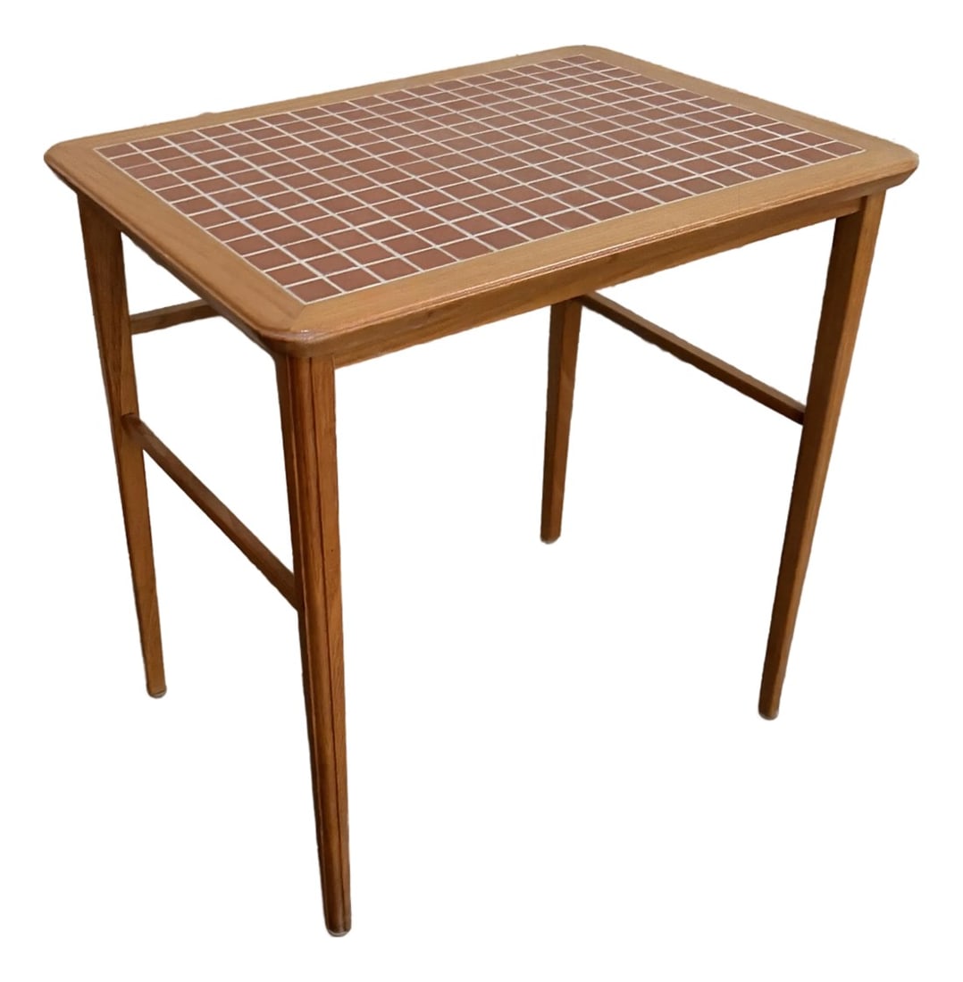 Mid-Century Modern Tile and Teak End or Drink Table, Sweden C. 1960 (1 of 9)