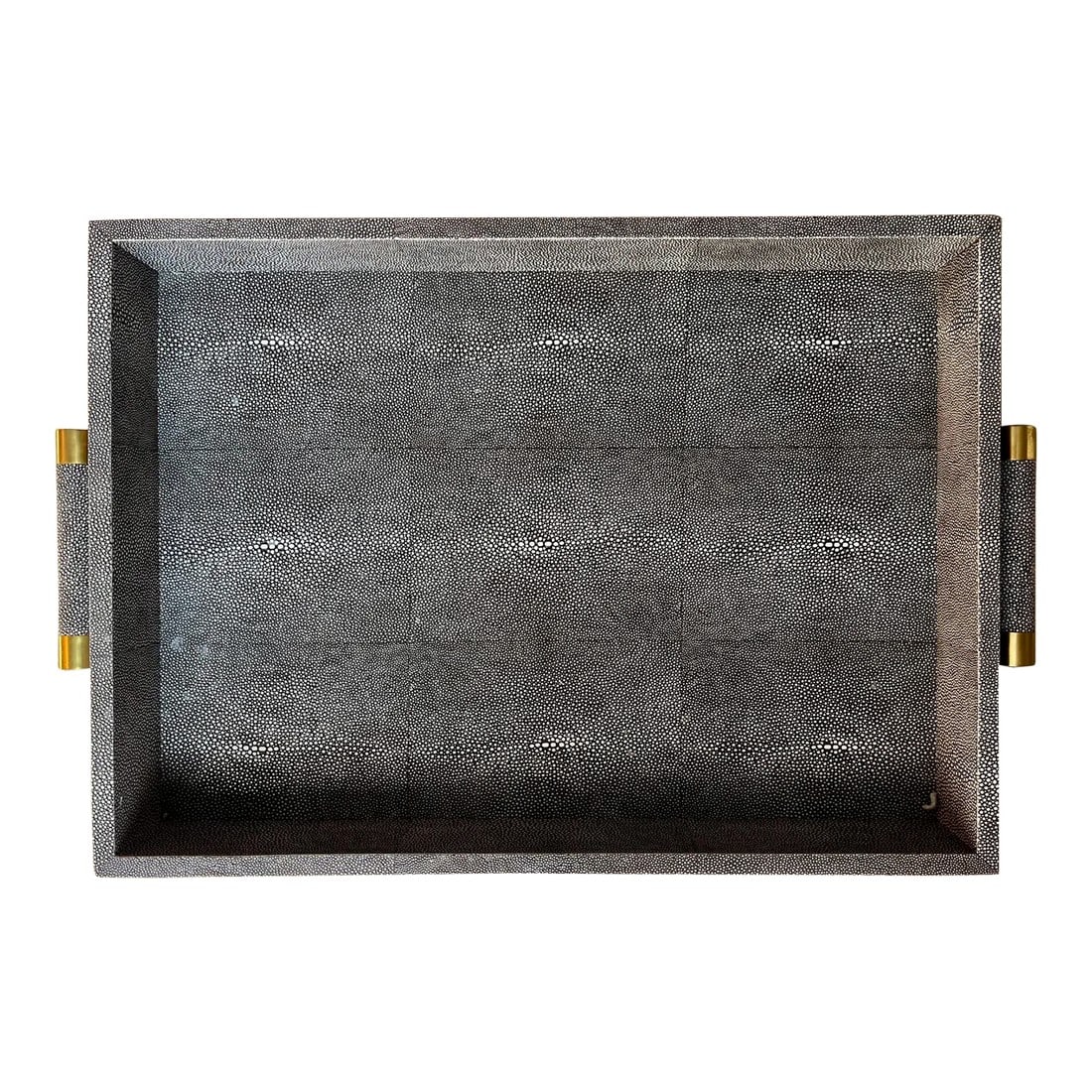 Faux Shagreen 23" Tray-Brass Handles-Aerin: This gorgeous large faux shagreen leather tray features brass end handles as shown. Makes a wonderful bar or serving tray or to hold magazines, drinks, etc. on an ottoman.Color is listed as