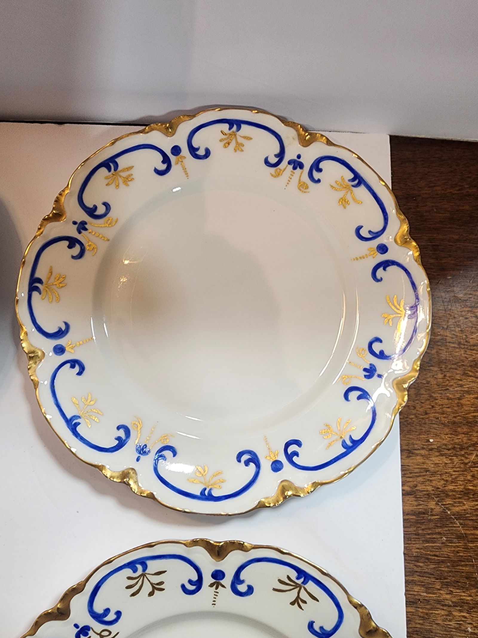 Late 19th Century Set of 6 Limoges Antique Hand Painted Dinner Plates and a Butter Dish. - 6