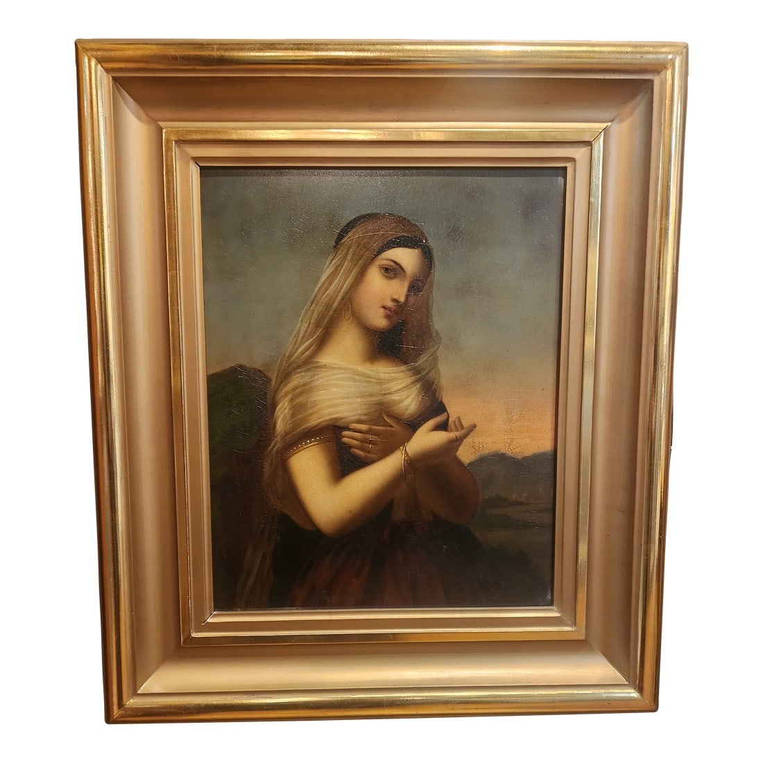 Antique Oil on Copper Painting, "The Daughter of Jephta Haal": This fabulous painting Dated 1807 depicts the Jewish biblical child who sacrificed herself for her father. It is beautifully framed and the art itself is stunning. The framed picture measures