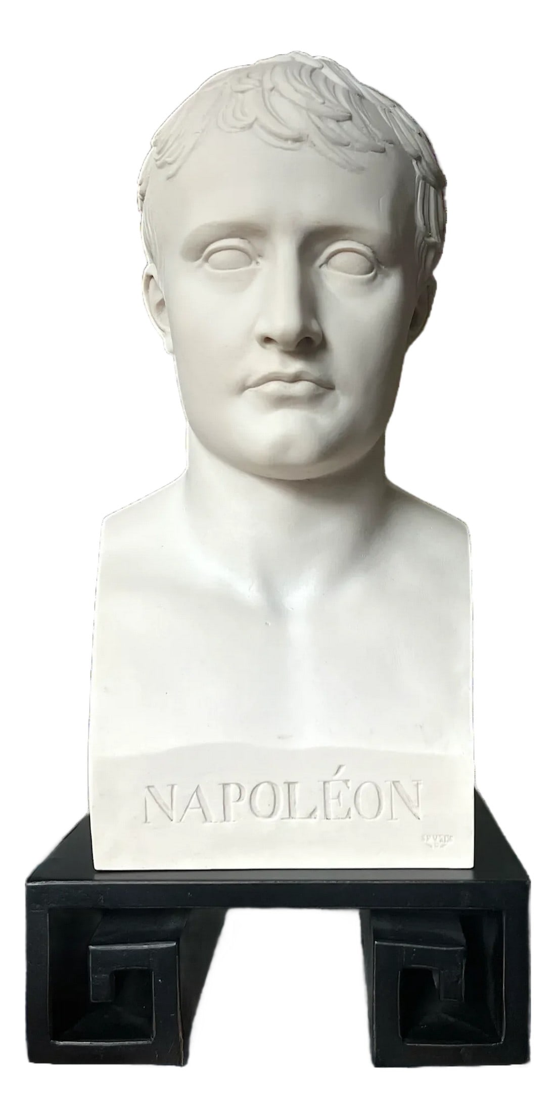 Napoléon Bust by Antoine-Denis Chaudet – Museum Cast (Sèvres / Louvre Stamp), on: A classical and commanding Napoléon Bonaparte bust, after the celebrated original by Antoine-Denis Chaudet (1763–1810). Chaudet served as an official portrait sculptor to Napoleon, and his
