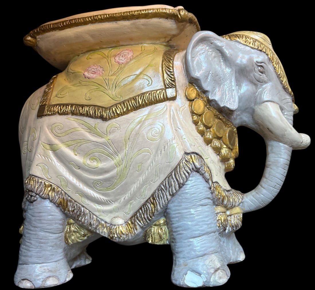 Vintage Hand-Painted Elephant Garden Stool / Side Table - 2