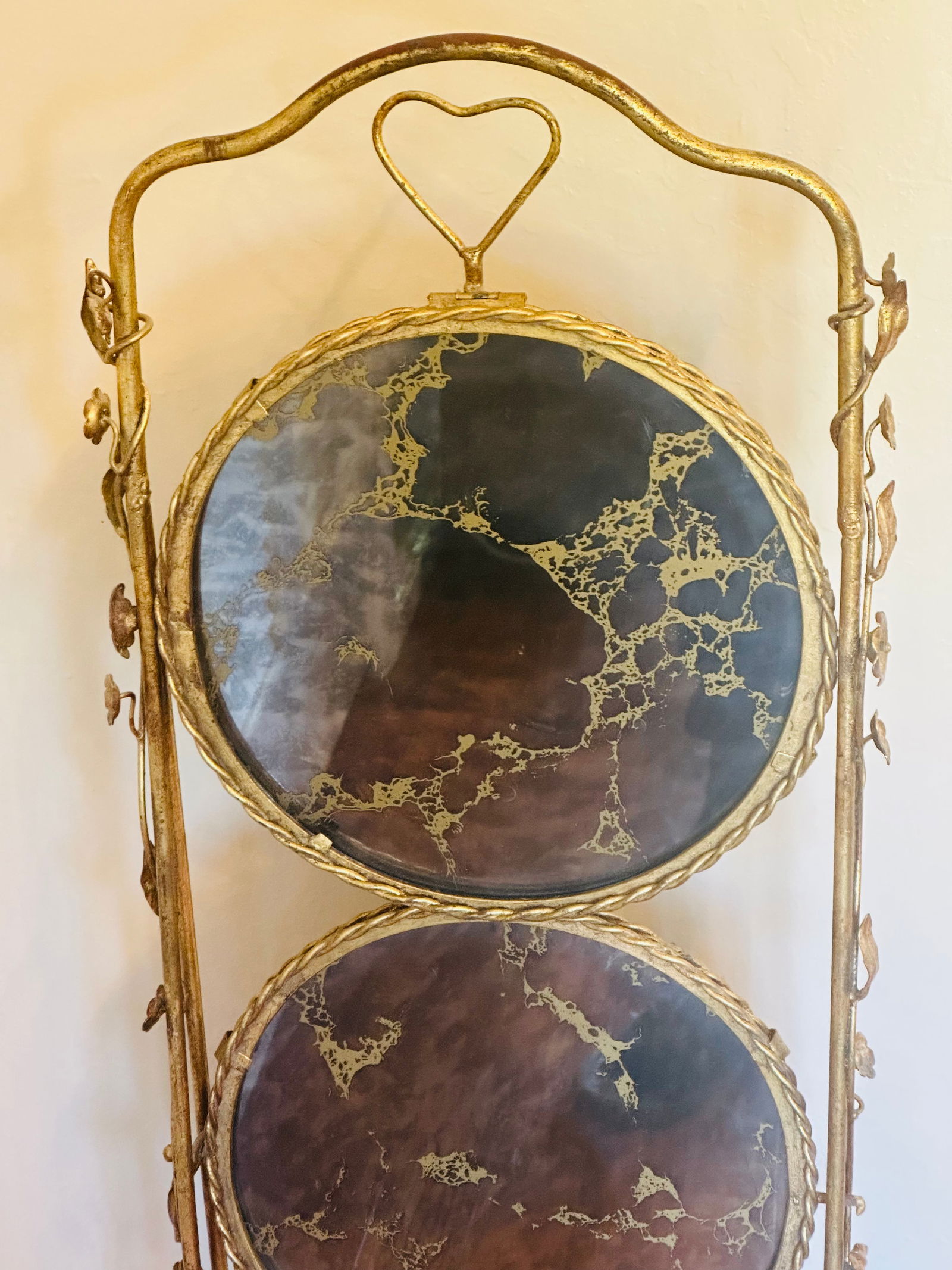 1950s Italian Gold Gilt Étagère Three-Tiers Foldable Serving Tray Table - 12