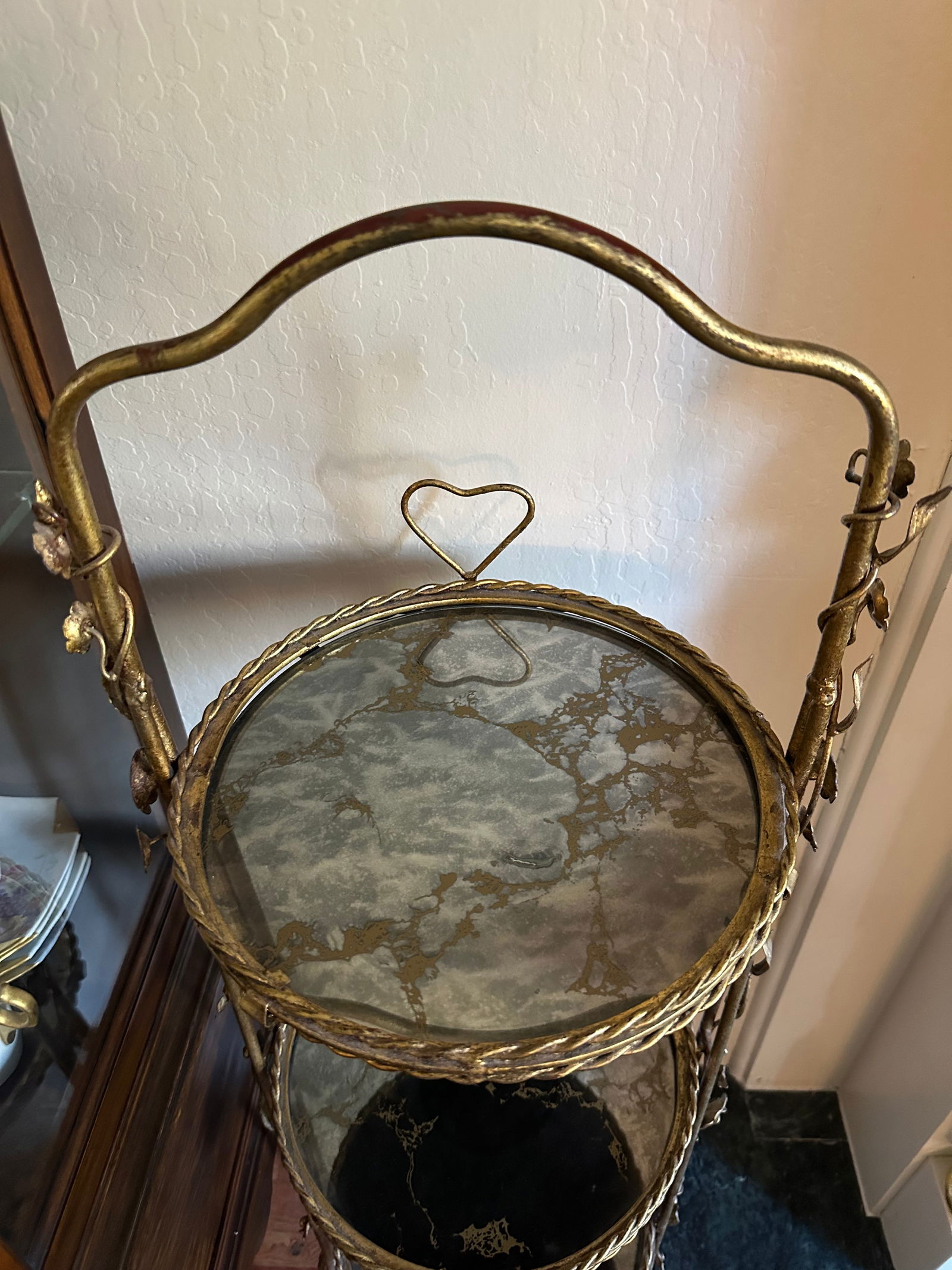 1950s Italian Gold Gilt Étagère Three-Tiers Foldable Serving Tray Table - 14
