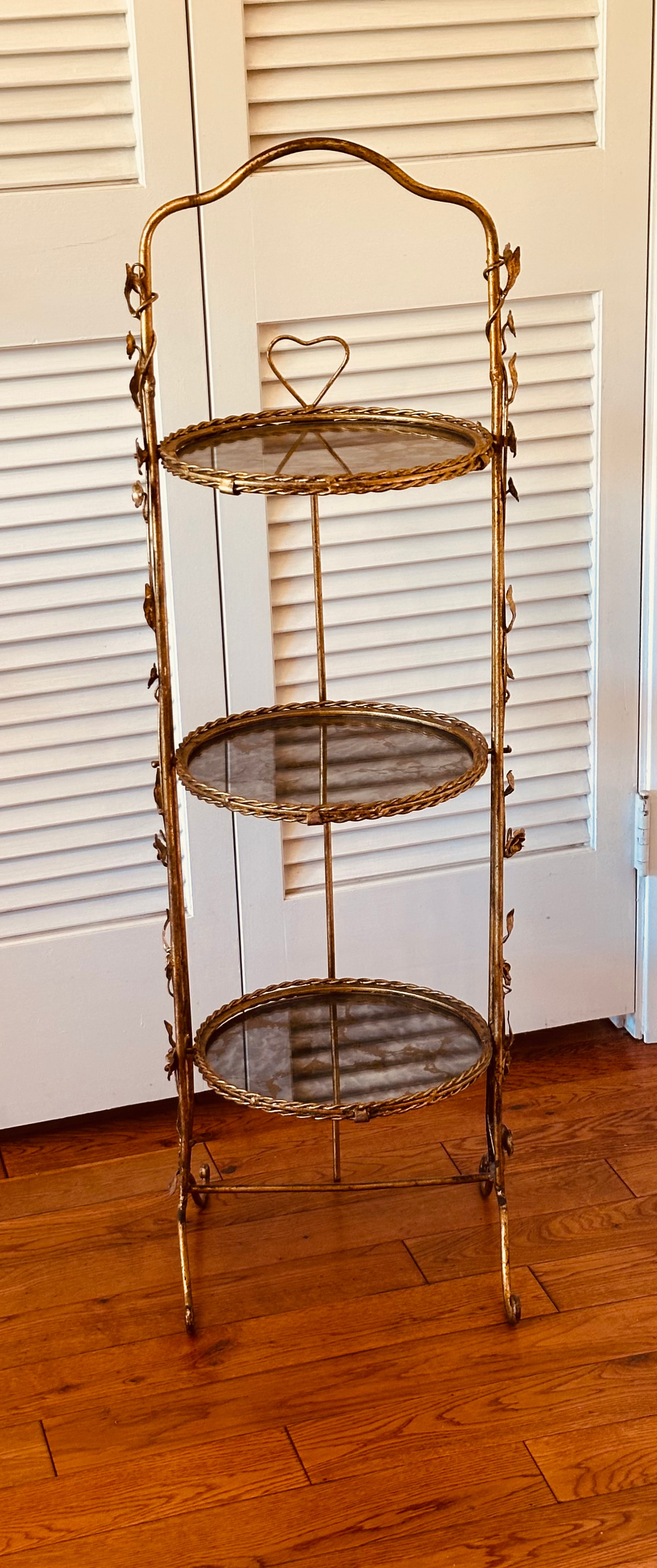 1950s Italian Gold Gilt Étagère Three-Tiers Foldable Serving Tray Table - 2