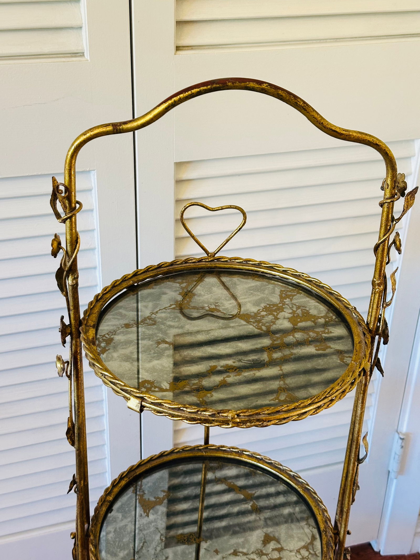 1950s Italian Gold Gilt Étagère Three-Tiers Foldable Serving Tray Table - 4