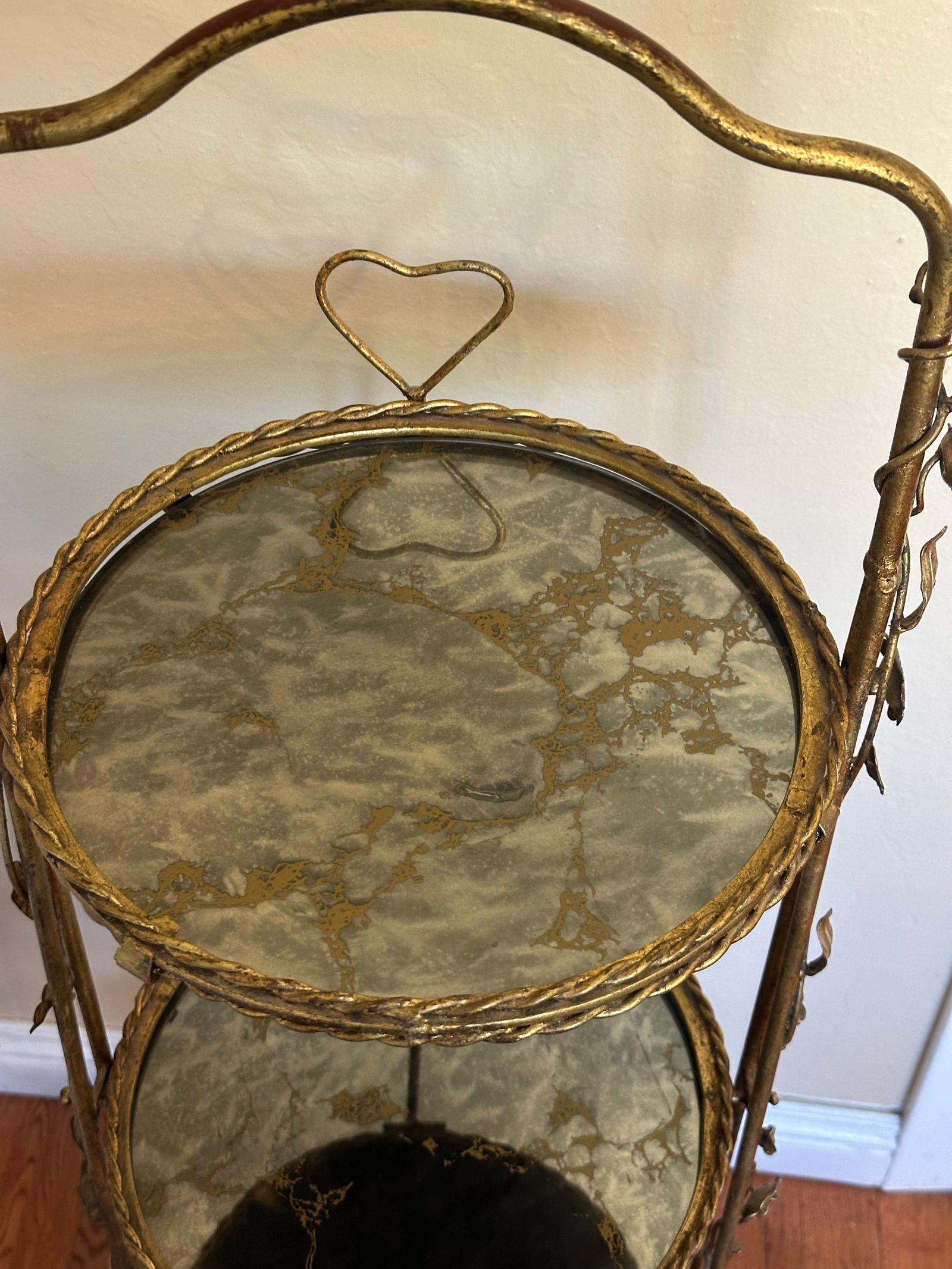 1950s Italian Gold Gilt Étagère Three-Tiers Foldable Serving Tray Table - 7