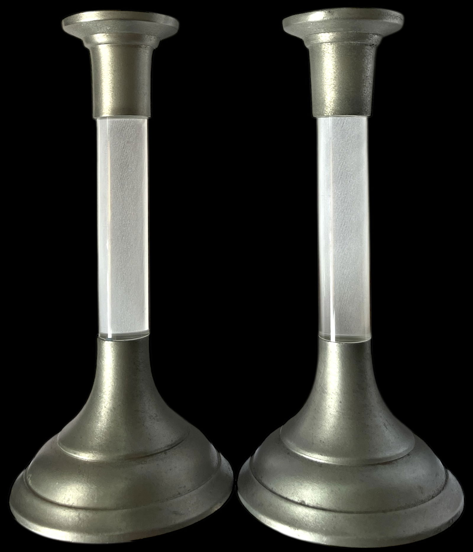 Pair of Vintage Lucite and Pewter Taper Candlestick Holders, 1970s - 2