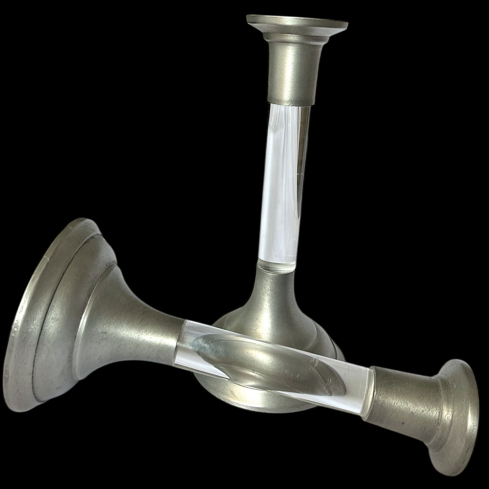 Pair of Vintage Lucite and Pewter Taper Candlestick Holders, 1970s - 3