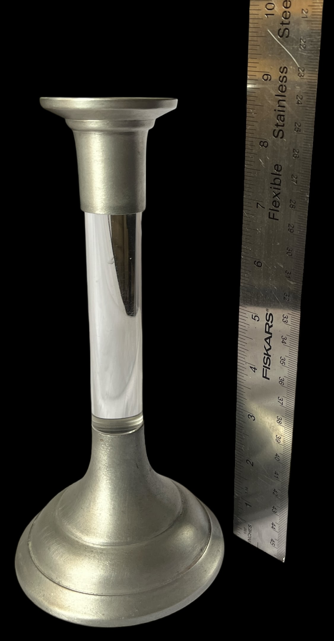 Pair of Vintage Lucite and Pewter Taper Candlestick Holders, 1970s - 6