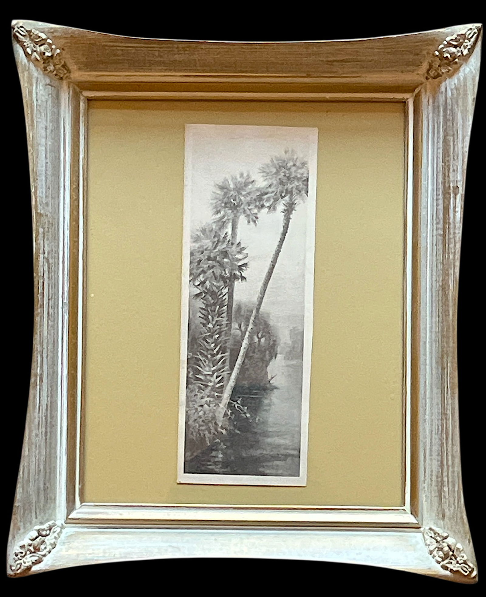 Pair of 1940s Old Florida Black & White Photographs in White Washed Pickled Gilt Frames and Ochre Ma - 2