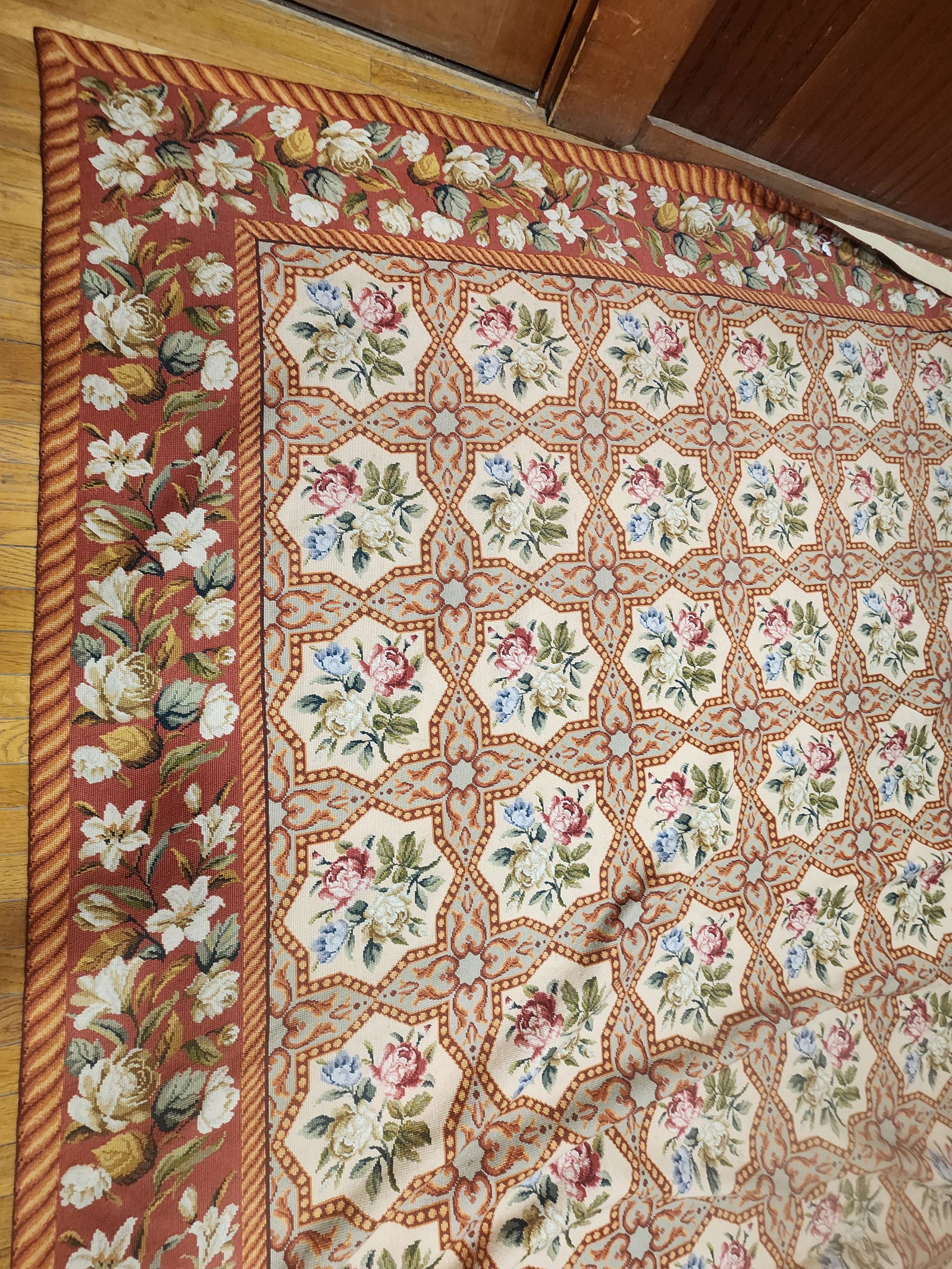 Beautiful Floral Panel Needlepoint Rug 8x10 - 3