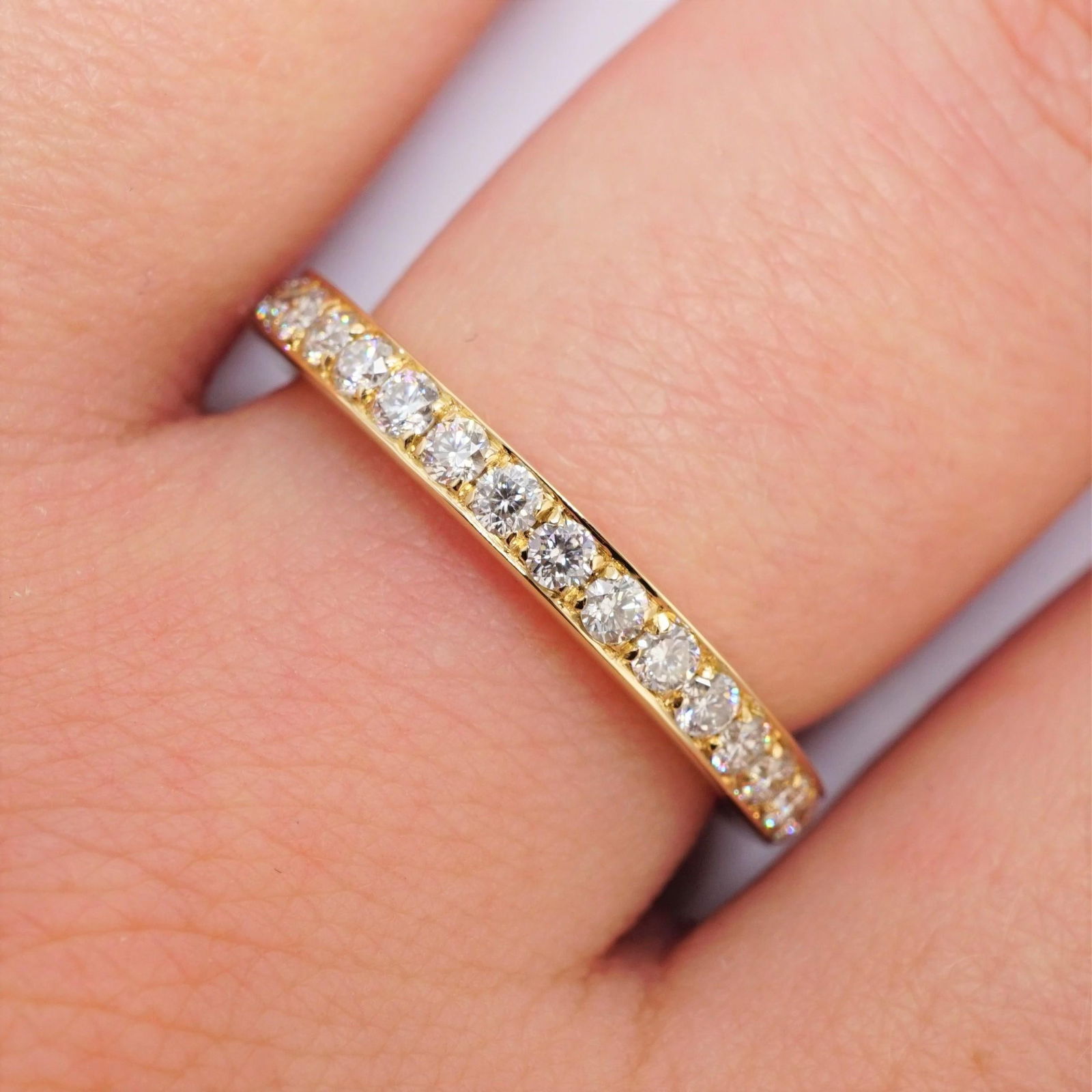 18 Karat Yellow Gold Pavé Diamond Eternity Wedding Band, Size 5.5 - 4
