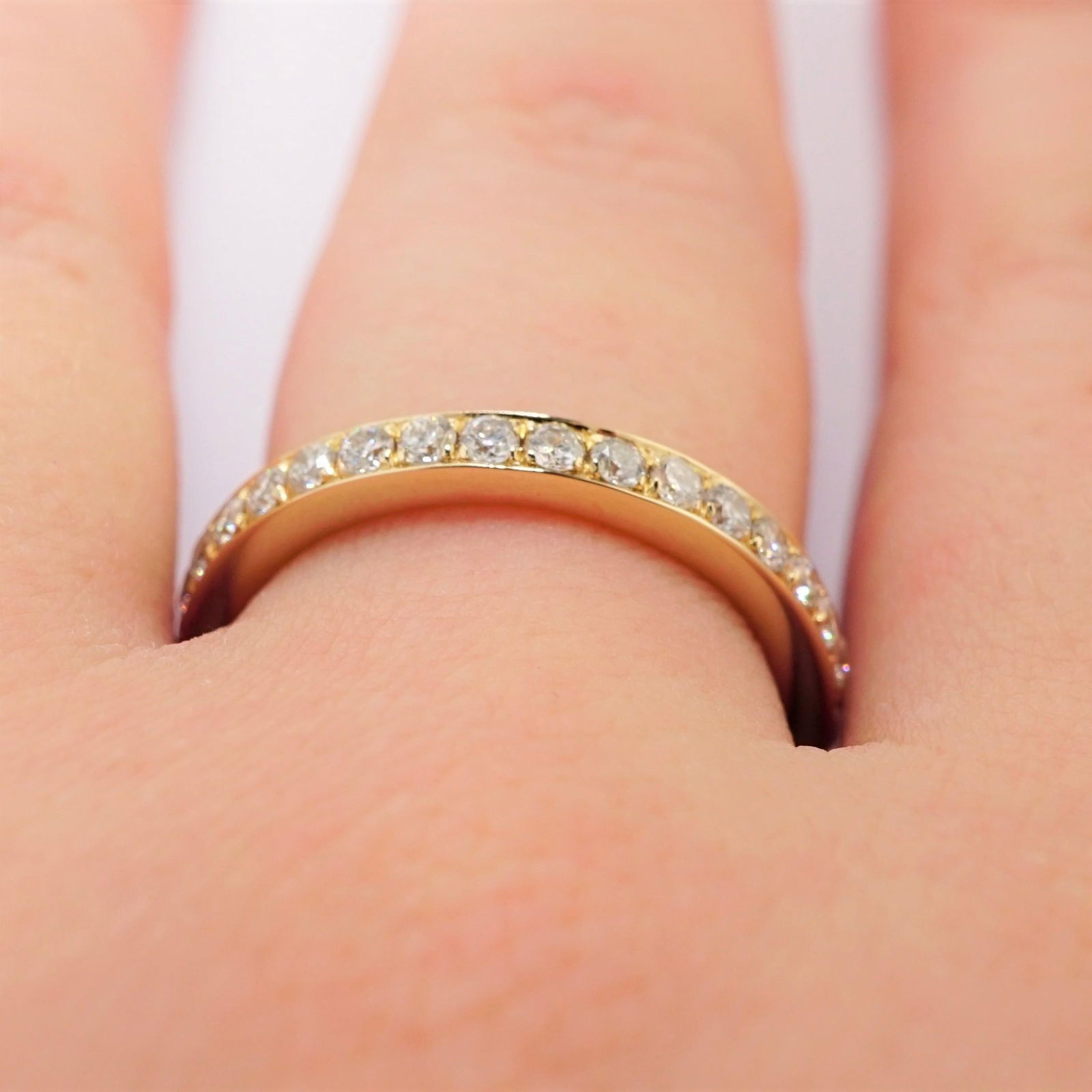 18 Karat Yellow Gold Pavé Diamond Eternity Wedding Band, Size 5.5 - 5