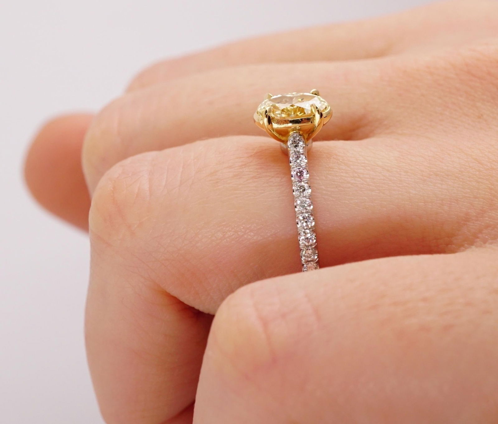 Fancy Yellow 1.12 Ct Oval Cut Diamond Engagement Platinum Ring, Size 5.75 | Simon Ardem Jewelry - 3