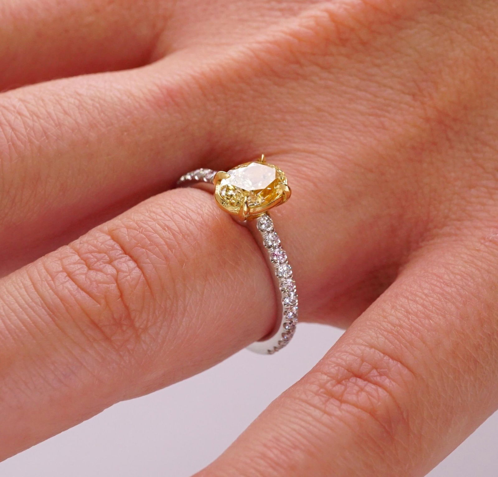 Fancy Yellow 1.12 Ct Oval Cut Diamond Engagement Platinum Ring, Size 5.75 | Simon Ardem Jewelry - 4